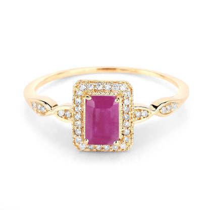 0.75 Carat Genuine Ruby and White Diamond 14K Yellow Gold Ring Bids.com