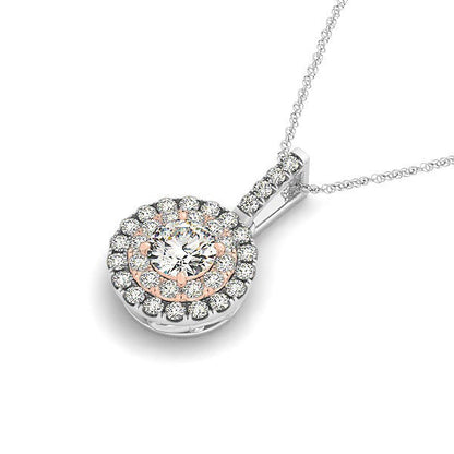 Round Shape Halo Diamond Pendant in 14k White and Rose Gold (1/2 cttw) Bids.com
