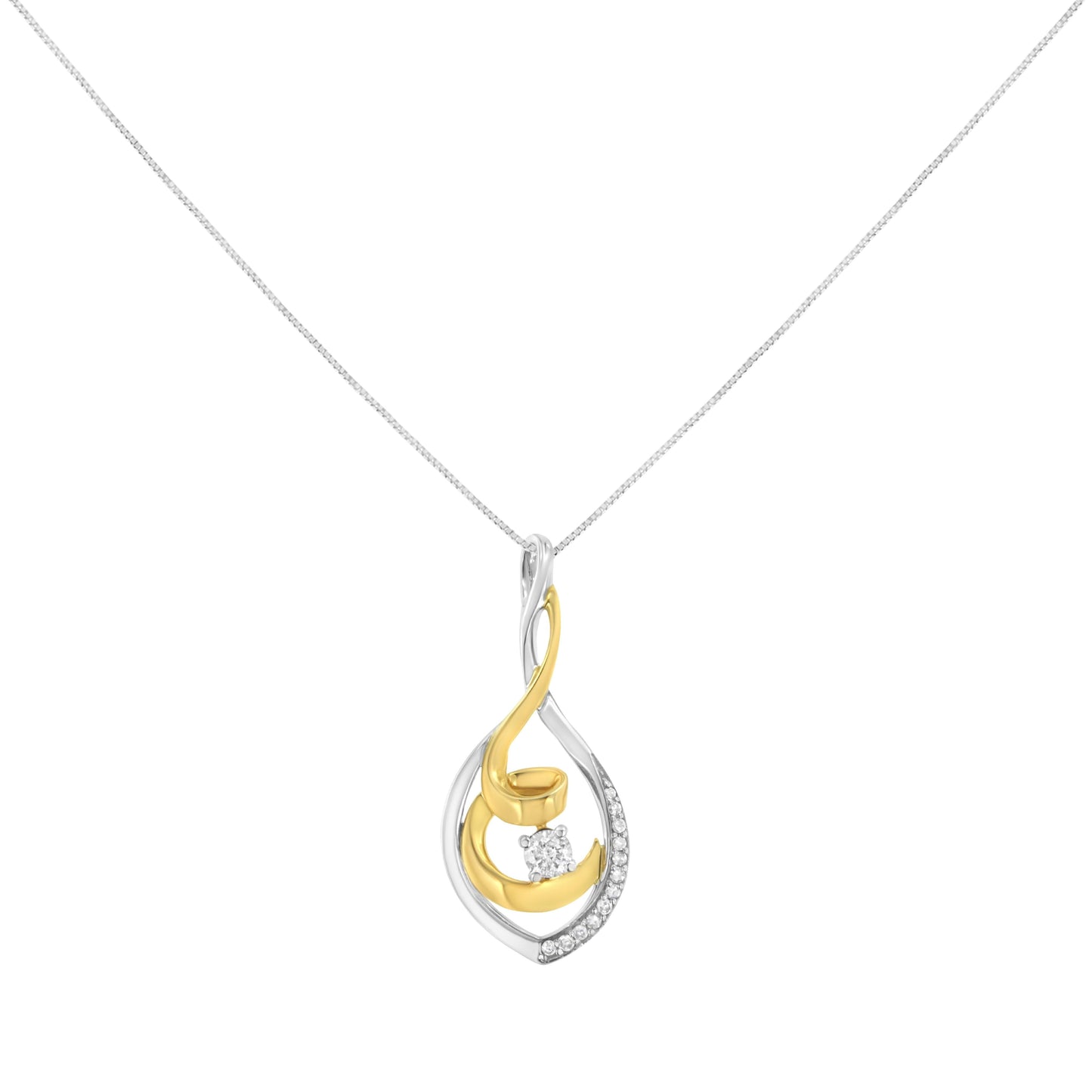10K Two-Tone Yellow & White Gold 1/4 Cttw Brilliant-Cut Round Diamond Spiral Link 18" Pendant Necklace (I-J Color, I2-I3 Clarity) Bids.com