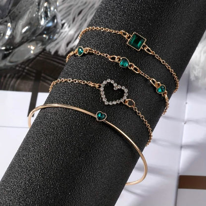 4pcs Rhinestone Alloy Bracelet Set – Minimalist Heart & Square Design DailySale