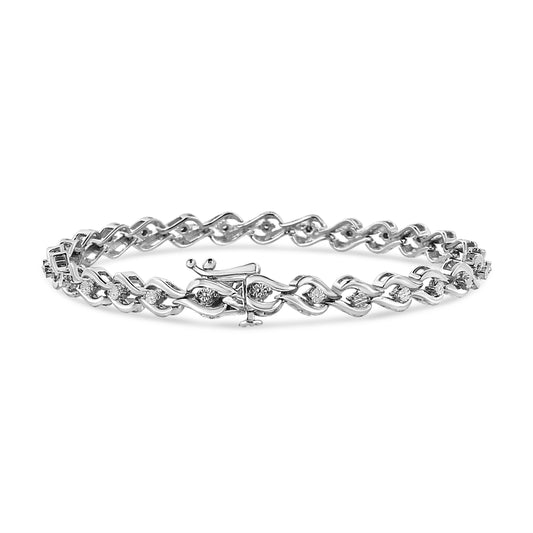 .925 Sterling Silver 1/10 Cttw Round-Cut Diamond Links of Flame Bracelet (I-J Color, I3) - 7.25" Bids.com