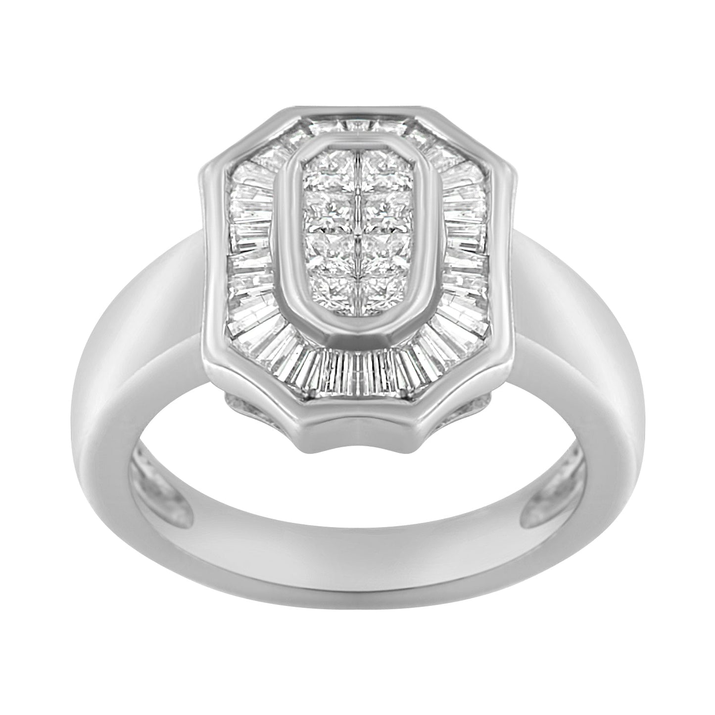 14K White Gold 1.00 Cttw Baguette and Princess-Cut Diamond Cocktail Art Deco Style Ring (H-I Color, SI1-SI2 Clarity) - Size 7 Bids.com