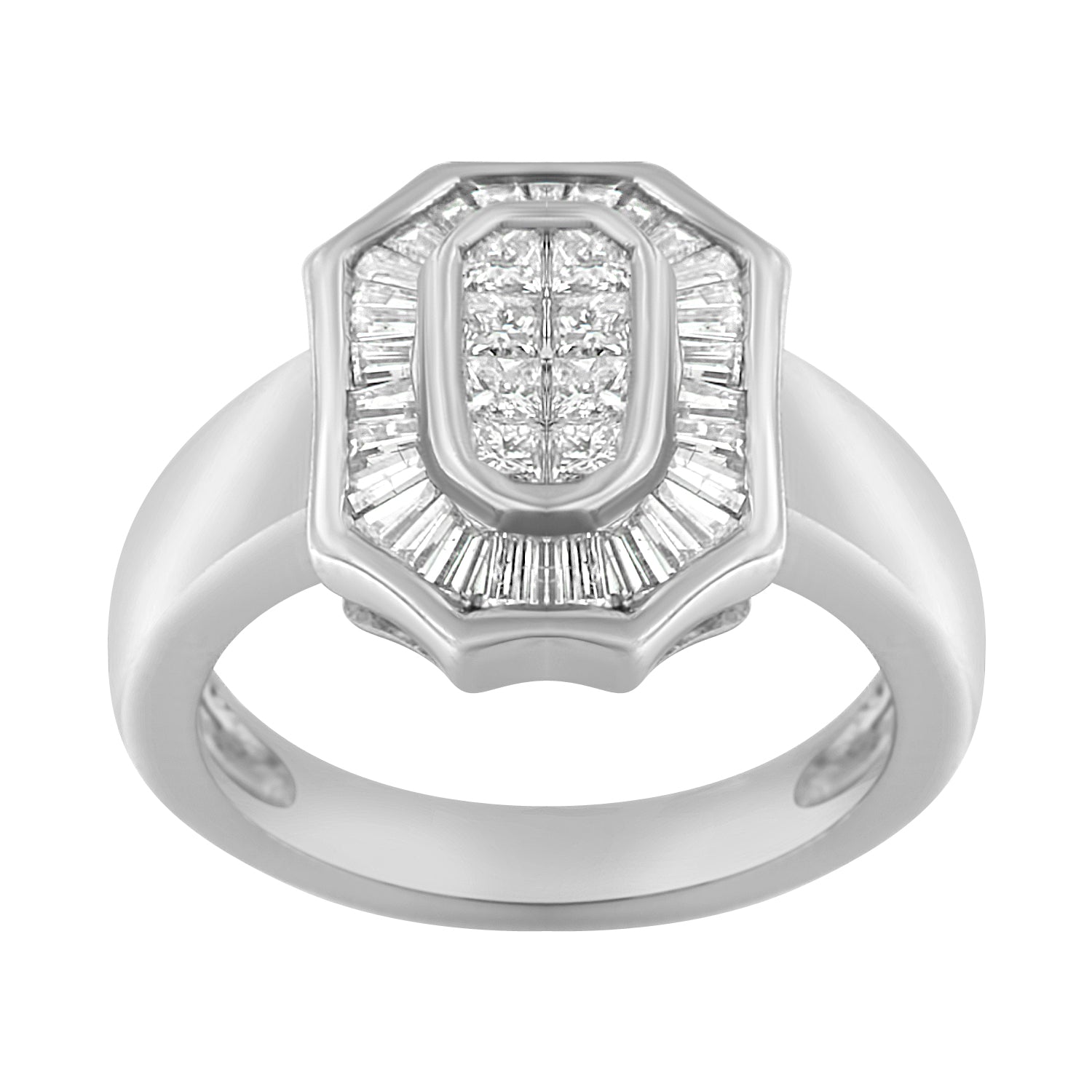 14K White Gold 1.00 Cttw Baguette and Princess-Cut Diamond Cocktail Art Deco Style Ring (H-I Color, SI1-SI2 Clarity) - Size 7 Bids.com