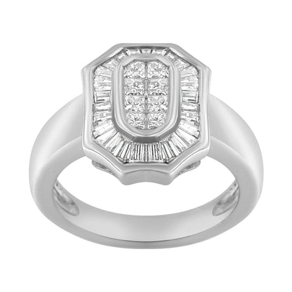 14K White Gold 1.00 Cttw Baguette and Princess-Cut Diamond Cocktail Art Deco Style Ring (H-I Color, SI1-SI2 Clarity) - Size 7 Bids.com