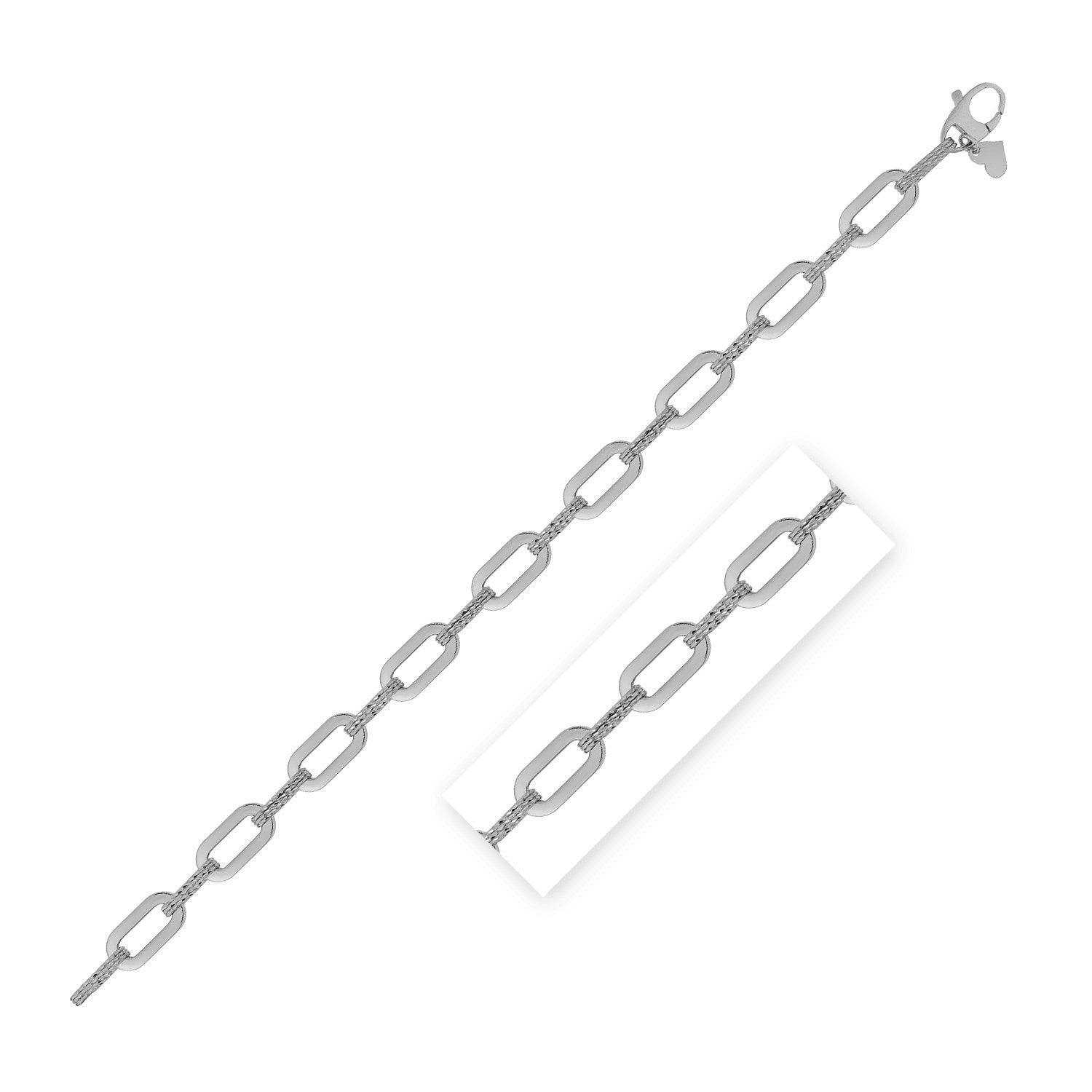 14k White Gold Diamante Paperclip Chain Bracelet (7.00 mm) Bids.com
