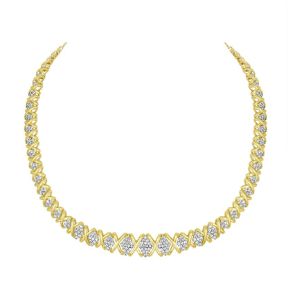10K Yellow Gold 4 cttw Brilliant Round-Cut Diamond Graduating Riviera Statement Necklace (H-I Color, I2-I3 Clarity) Bids.com