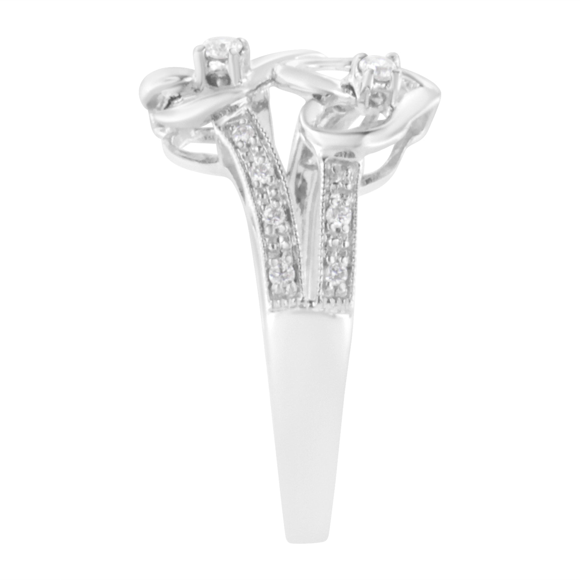 14KT White Gold 1/10 cttw Diamond Twin Heart Ring - Size 6.5 Bids.com