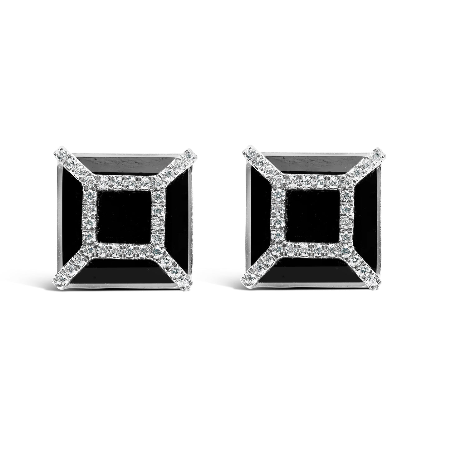 14K White Gold 3/8ct Diamond with 11x11MM Black Onyx Stud Earrings (G-H Color, SI1-SI2 Clarity) Bids.com