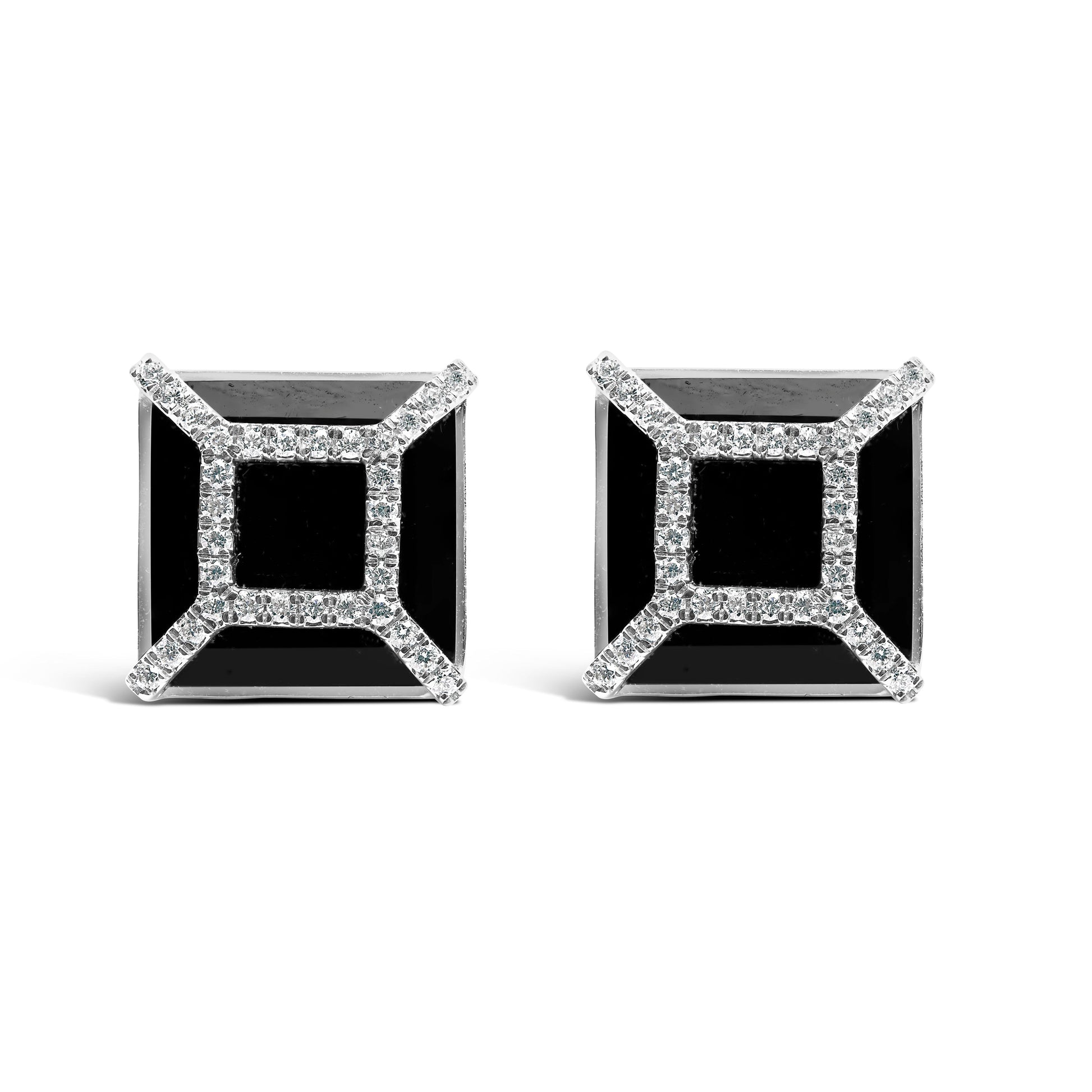 14K White Gold 3/8ct Diamond with 11x11MM Black Onyx Stud Earrings (G-H Color, SI1-SI2 Clarity) Bids.com
