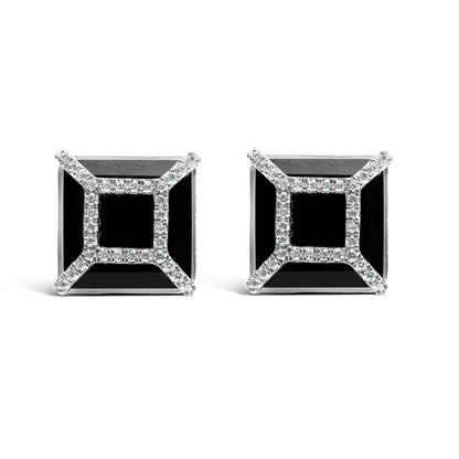 14K White Gold 3/8ct Diamond with 11x11MM Black Onyx Stud Earrings (G-H Color, SI1-SI2 Clarity) Bids.com
