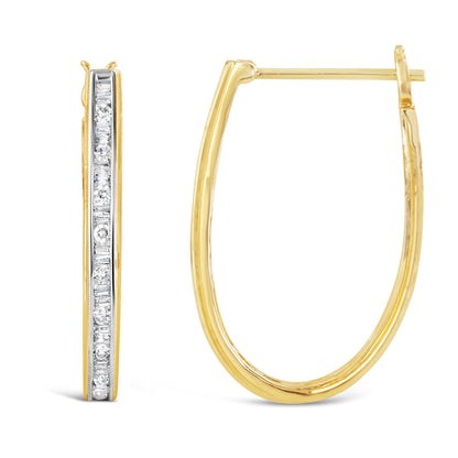 10K Yellow Gold 1.00 Cttw Round and Baguette-Cut Diamond U-Hoop Earrings (H-I Color, SI2-I1 Clarity) Bids.com