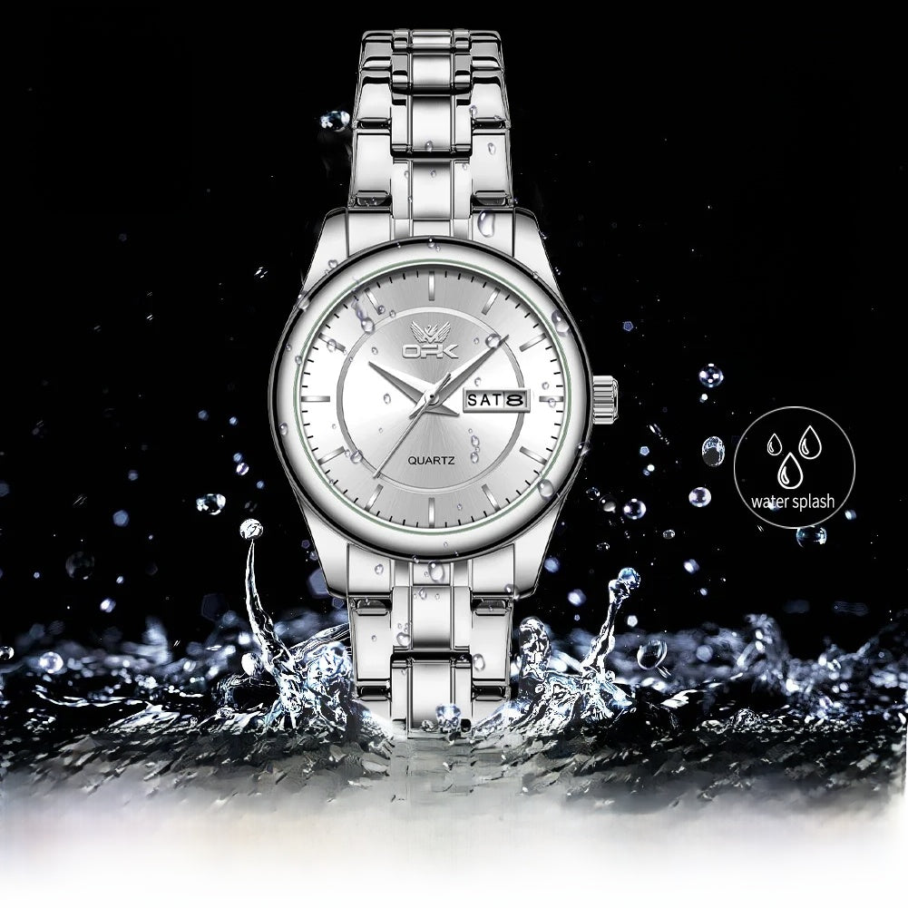 Women's Stainless Steel Watch Black Dial Dual Calendar BandsCo Straps