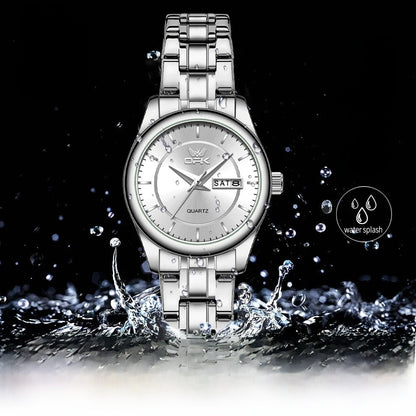 Women's Stainless Steel Watch Black Dial Dual Calendar BandsCo Straps