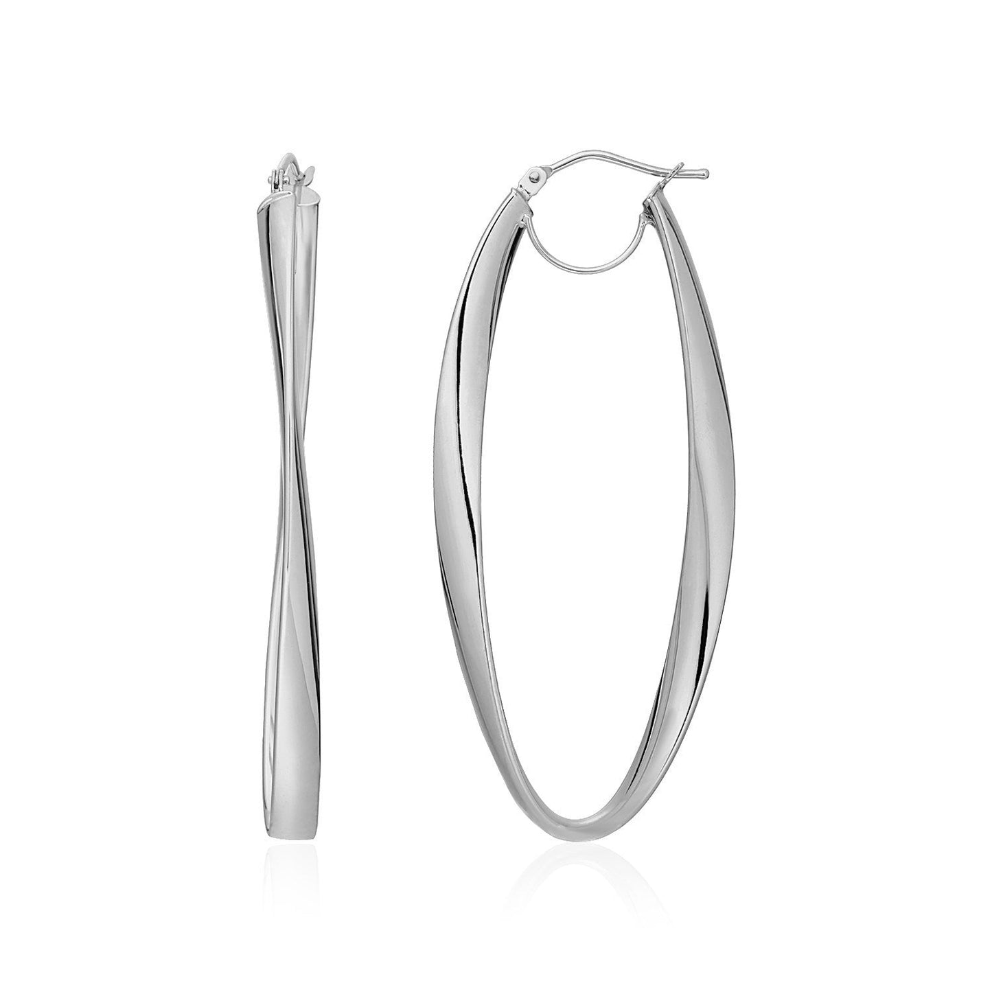 14k White Gold Twist Motif Oval Shape Hoop Earrings Bids.com