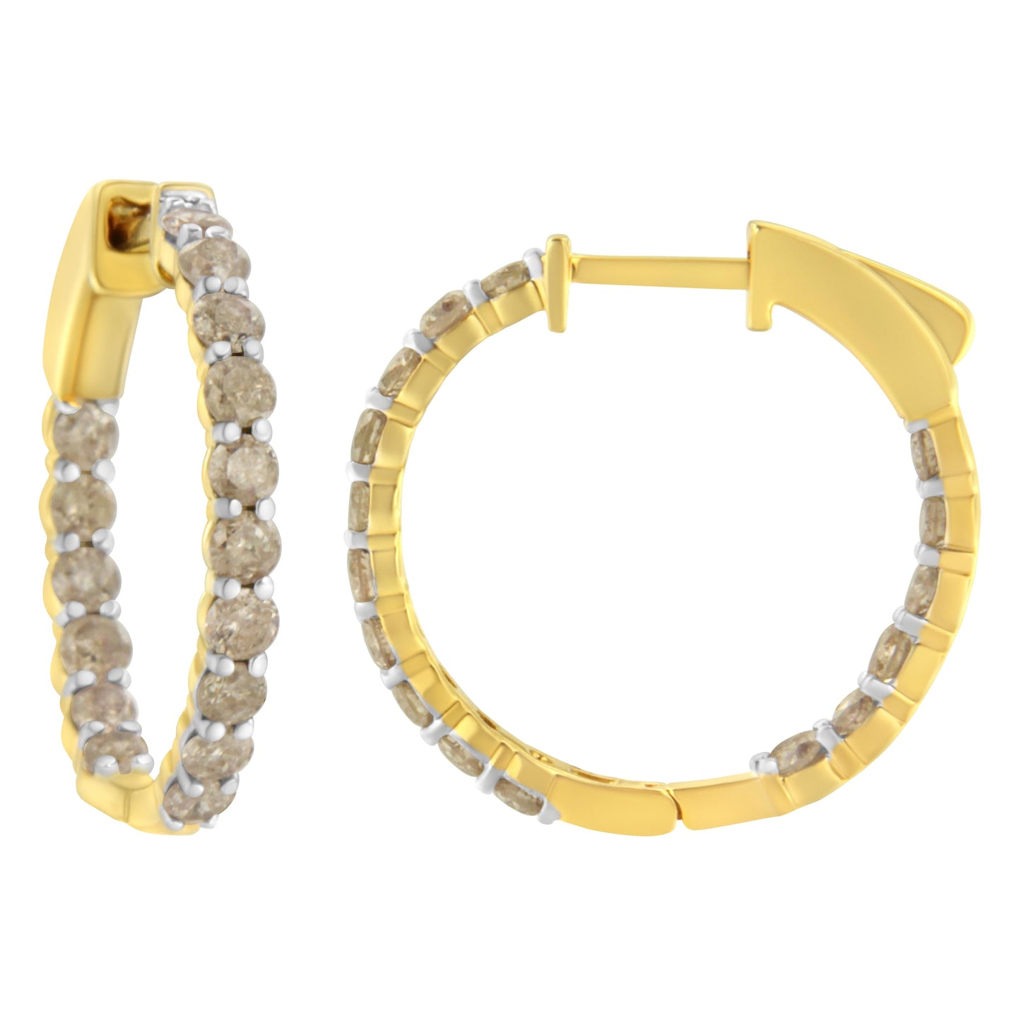 10K Yellow Gold Plated Sterling Silver Diamond Hoop Earrings (2 cttw, K-L Color, I2-I3 Clarity) Bids.com