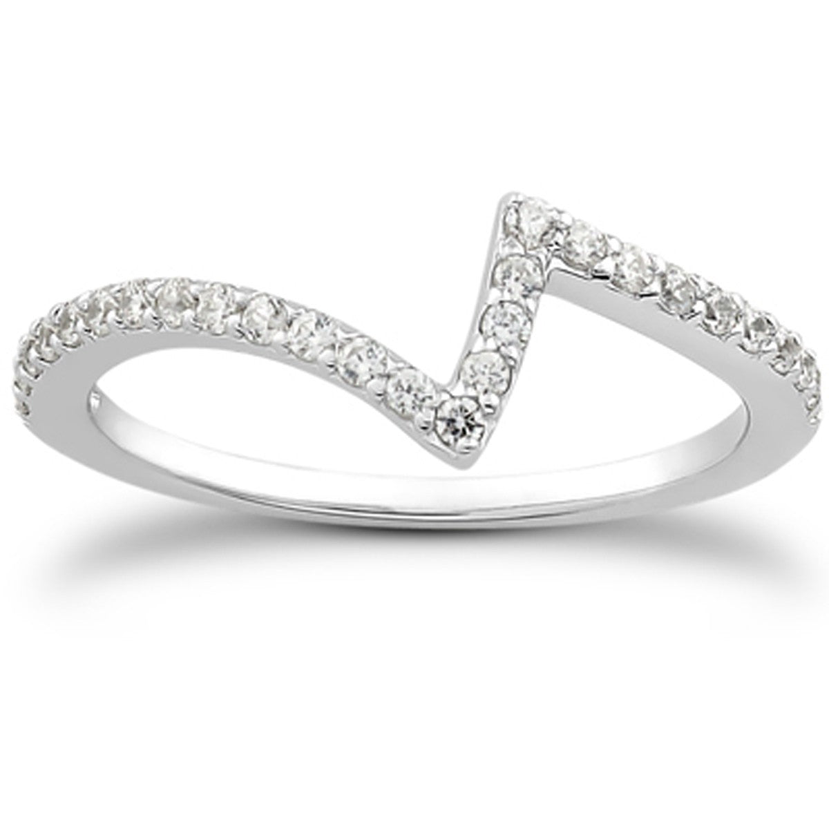 14k White Gold Fancy Zig Zag Pave Diamond Wedding Ring Band Bids.com