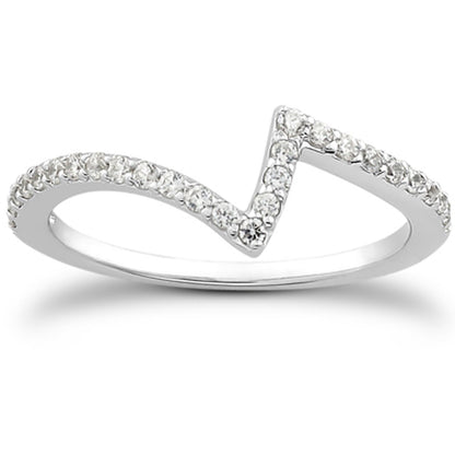 14k White Gold Fancy Zig Zag Pave Diamond Wedding Ring Band Bids.com