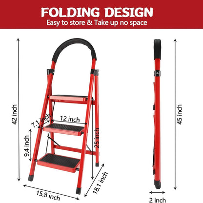 Folding 3/4-Step Ladder – Portable Steel Step Stool, Anti-Slip DailySale