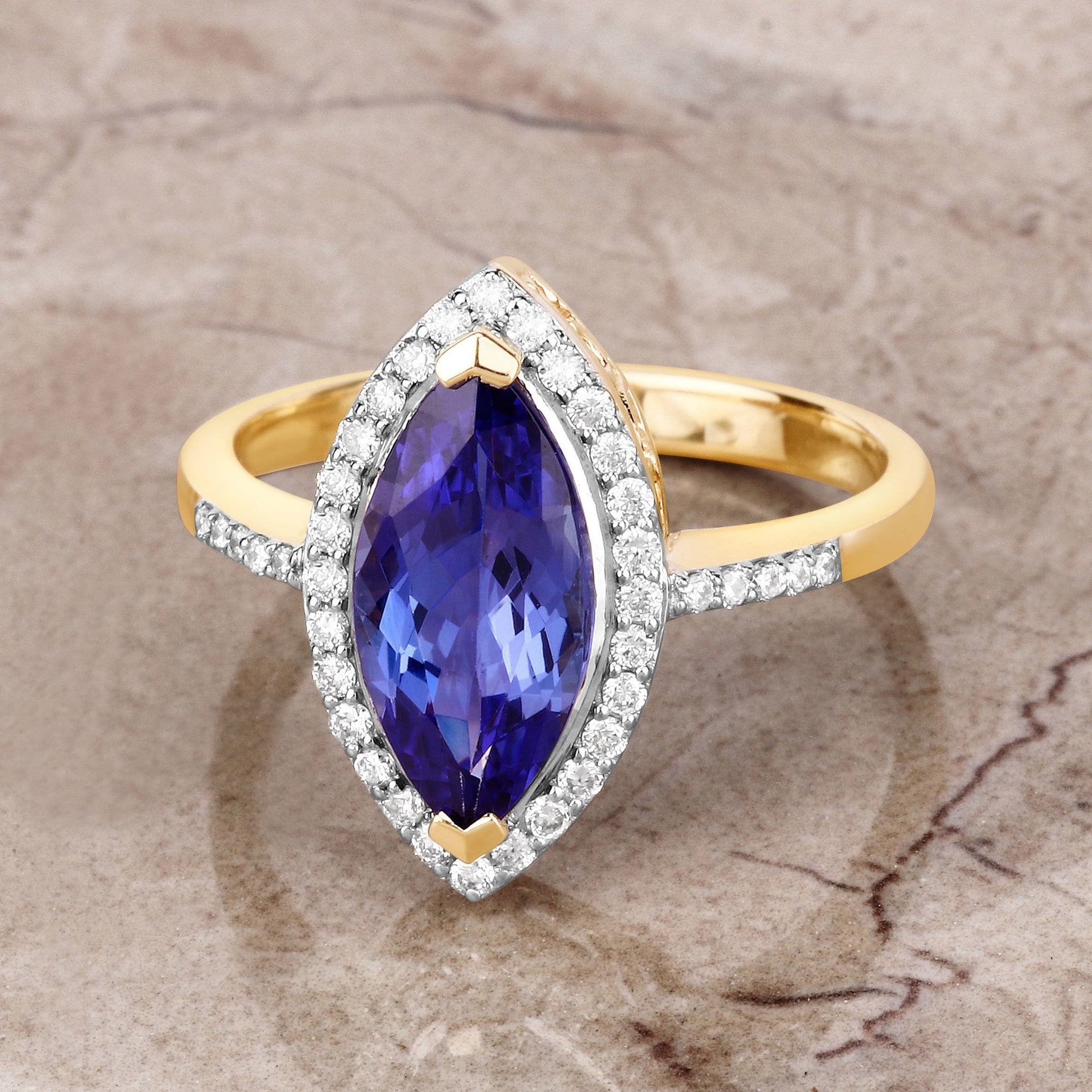 2.33 Carat Genuine Tanzanite and White Diamond 14K Yellow Gold Ring Bids.com