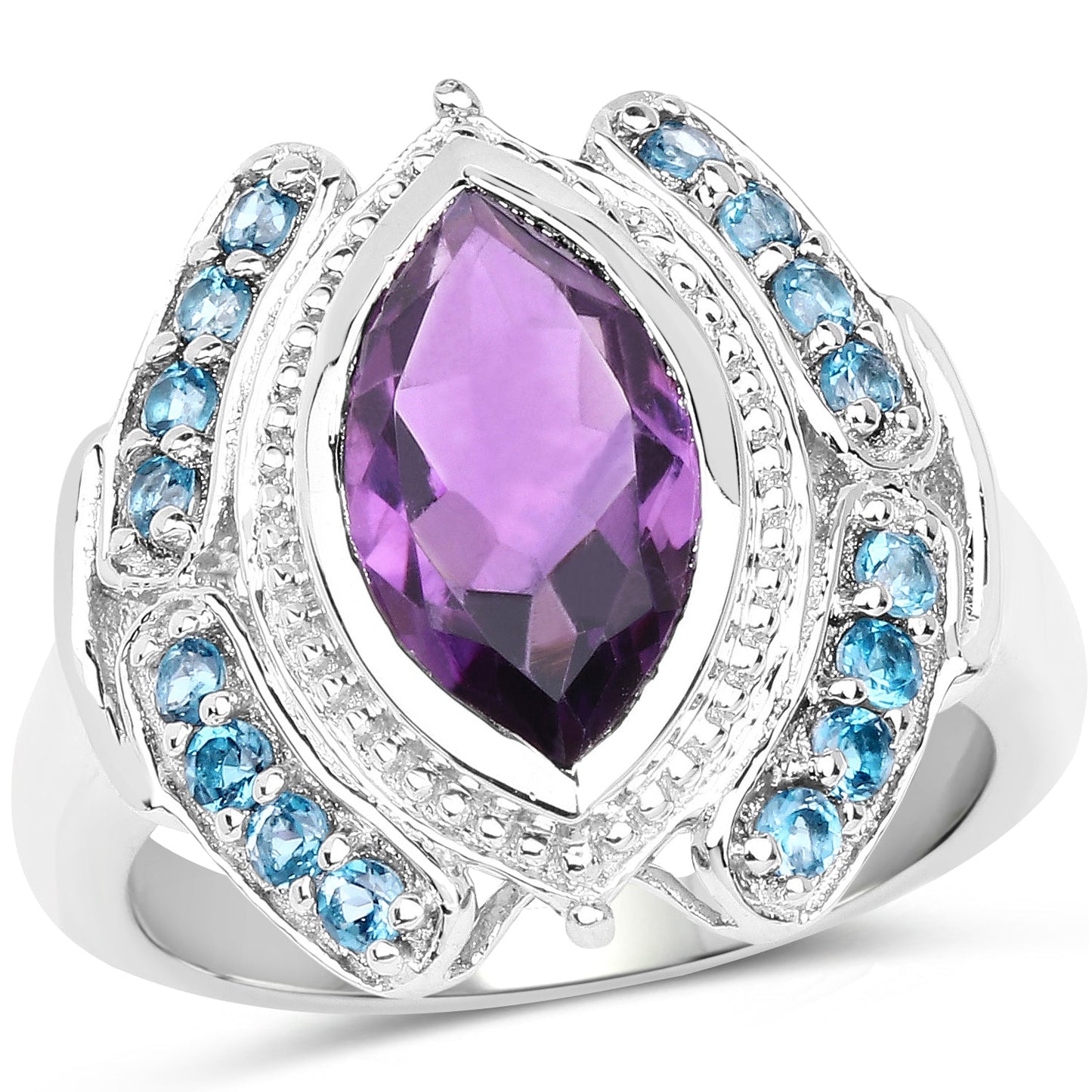 3.06 Carat Genuine Amethyst and London Blue Topaz .925 Sterling Silver Ring Bids.com