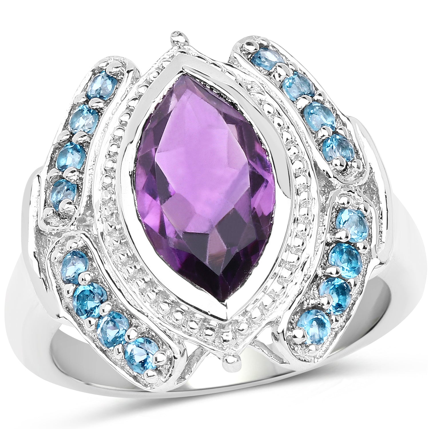 3.06 Carat Genuine Amethyst and London Blue Topaz .925 Sterling Silver Ring Bids.com