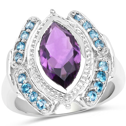 3.06 Carat Genuine Amethyst and London Blue Topaz .925 Sterling Silver Ring Bids.com
