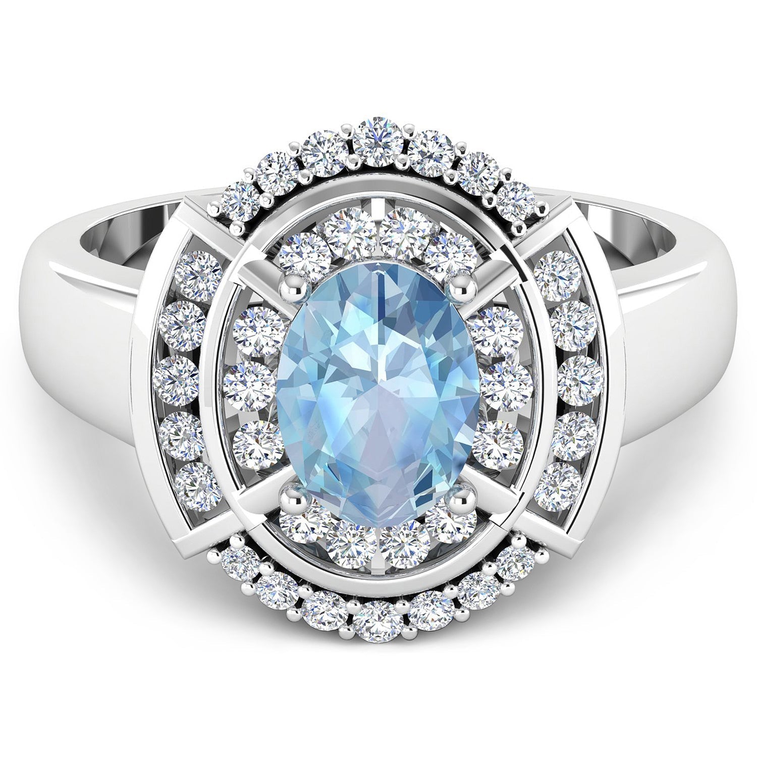 1.57 Carat Genuine Aquamarine and White Diamond 14K White Gold Ring Bids.com