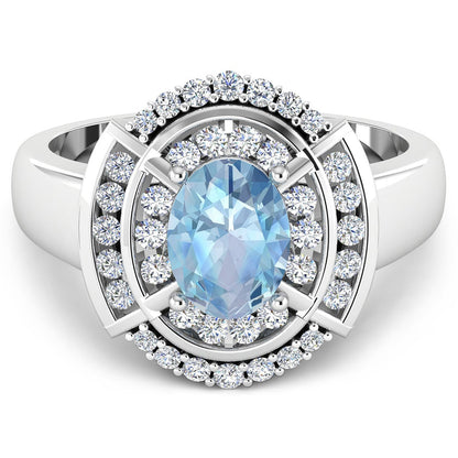 1.57 Carat Genuine Aquamarine and White Diamond 14K White Gold Ring Bids.com