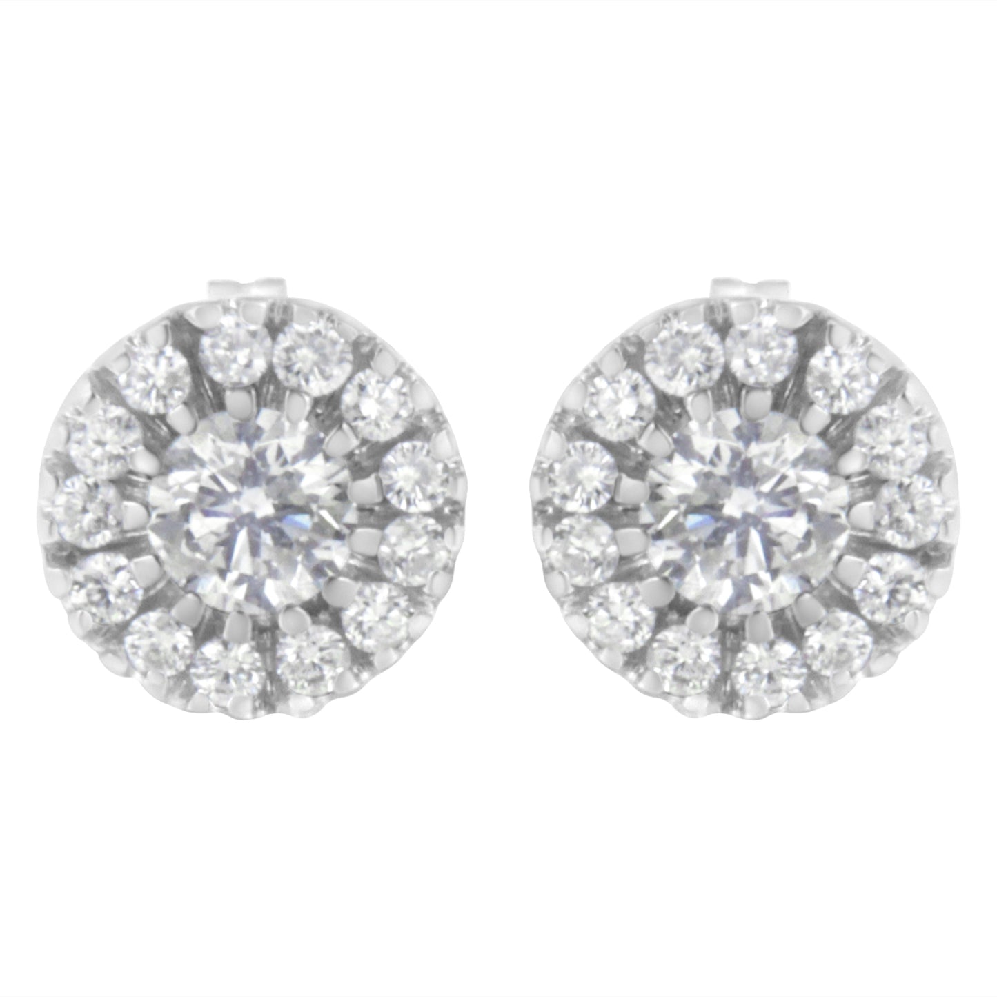 14k White Gold 1 cttw Diamond Halo Stud Earrings (I-J Clarity, I1-I2 Color) Bids.com