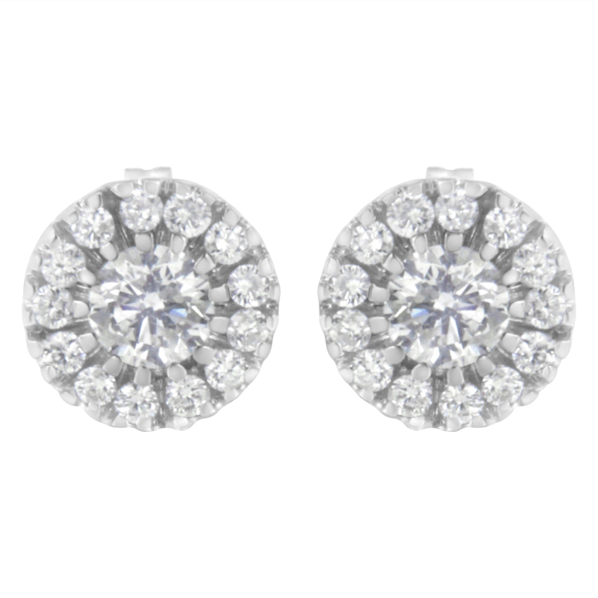 14k White Gold 1 cttw Diamond Halo Stud Earrings (I-J Clarity, I1-I2 Color) Bids.com
