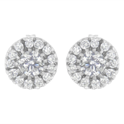 14k White Gold 1 cttw Diamond Halo Stud Earrings (I-J Clarity, I1-I2 Color) Bids.com
