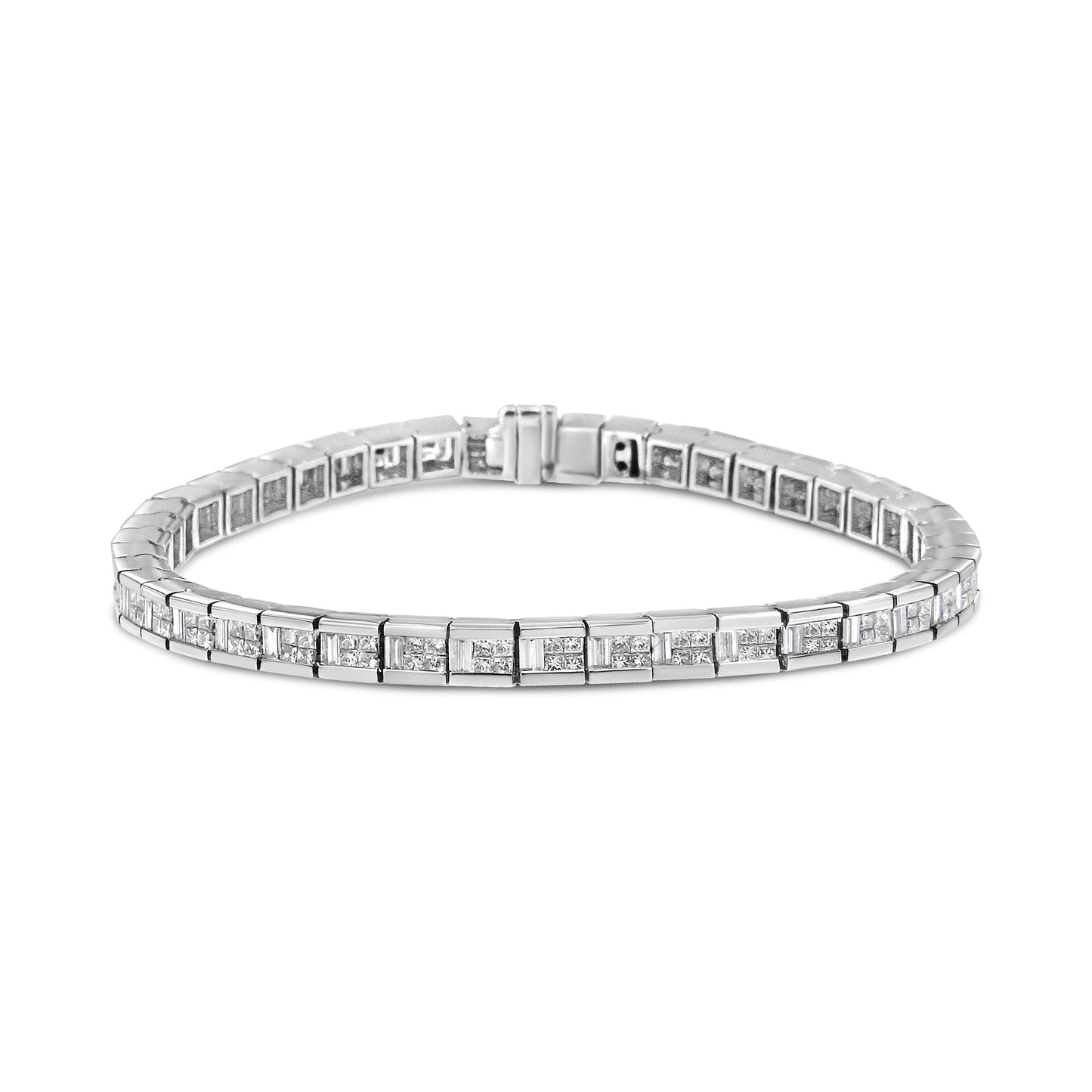 14K White Gold 4 3/8 Cttw Alternating Invisible Set Princess and Baguette Diamond Tennis Bracelet (G-H Color, VS1-VS2 Clarity) - Size 7" Bids.com