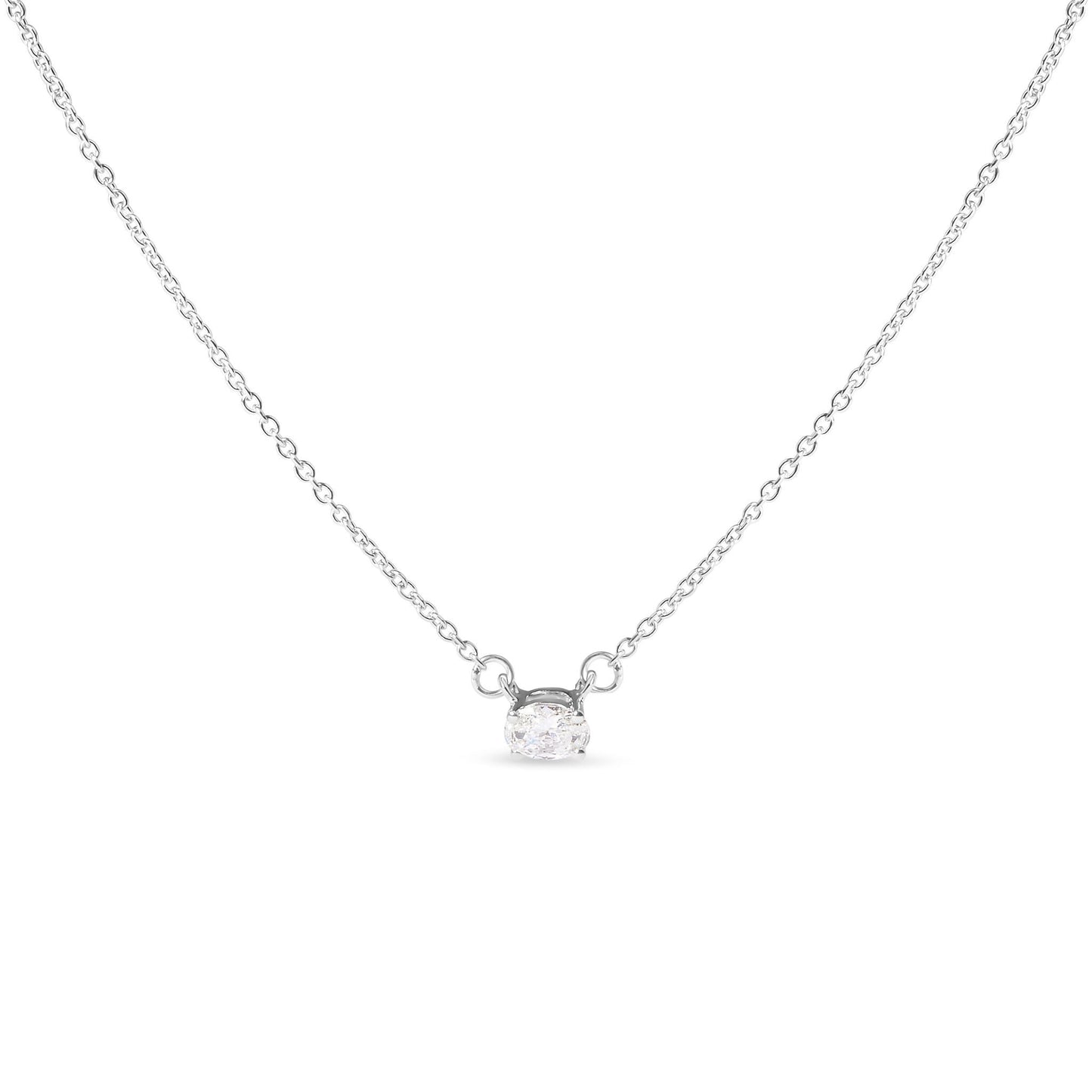 14K White Gold 1/4 Cttw Lab Grown Oval Solitaire Diamond East West 18" Pendant Necklace (G-H Color, VS2-SI1 Clarity) Bids.com