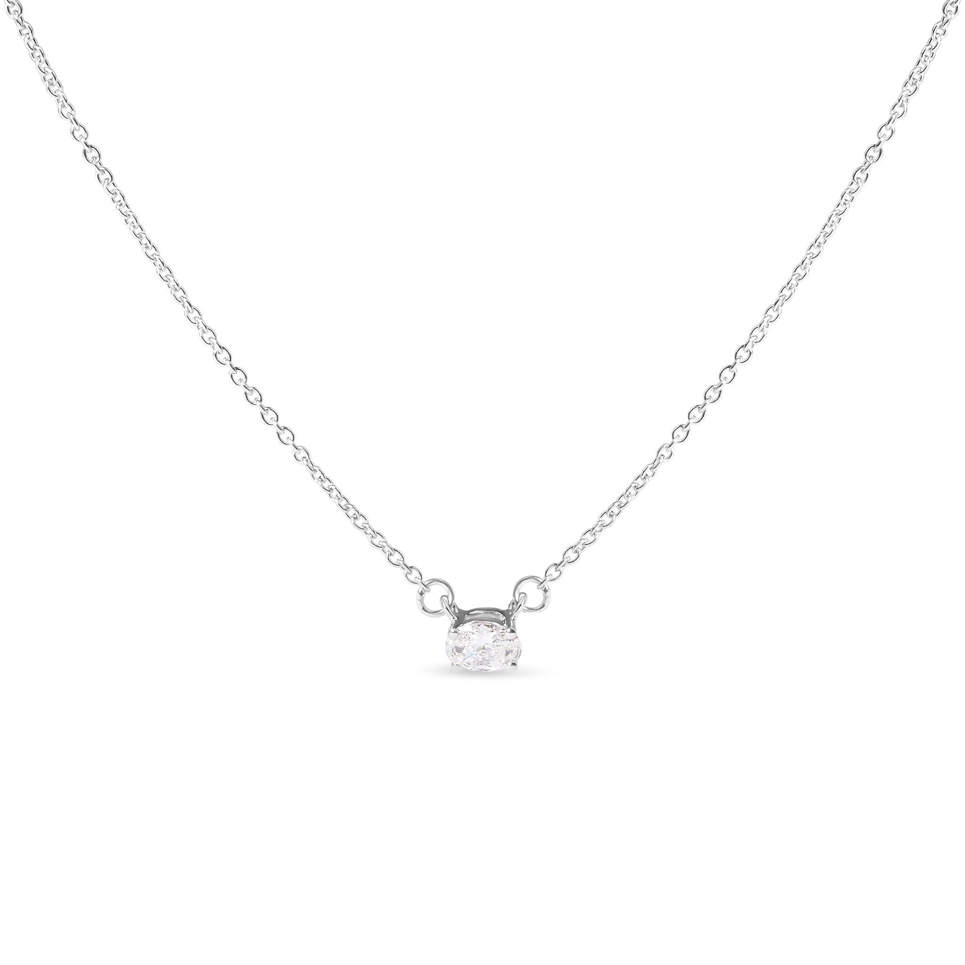 14K White Gold 1/4 Cttw Lab Grown Oval Solitaire Diamond East West 18" Pendant Necklace (G-H Color, VS2-SI1 Clarity) Bids.com