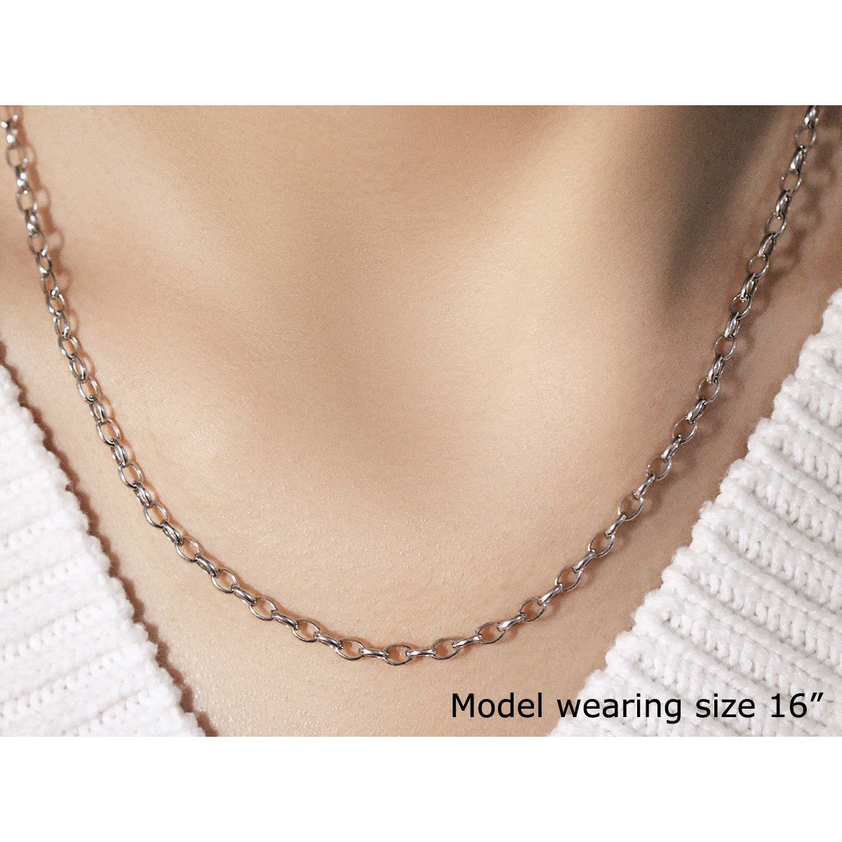 3.2mm 14k White Gold Oval Rolo Chain Bids.com