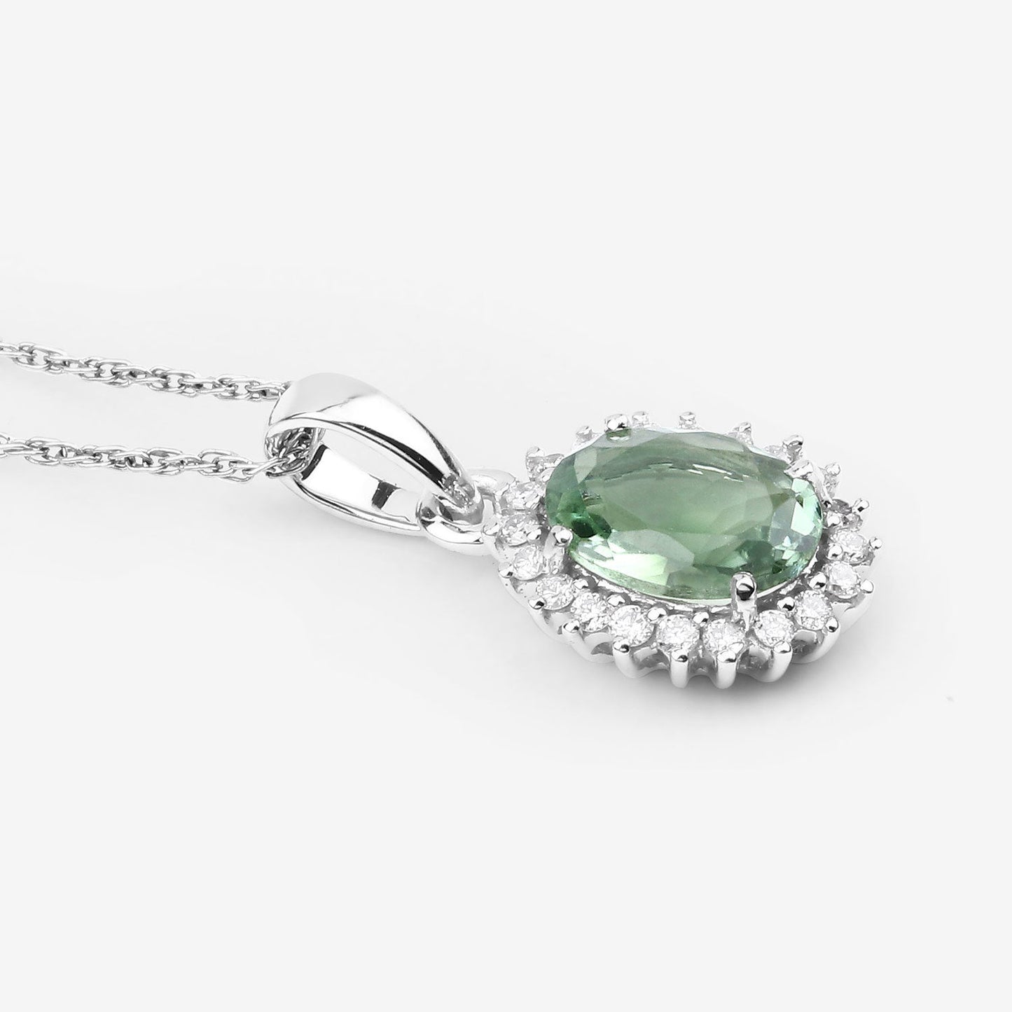 1.39 Carat Genuine Green Tourmaline and White Diamond 14K White Gold Pendant Bids.com