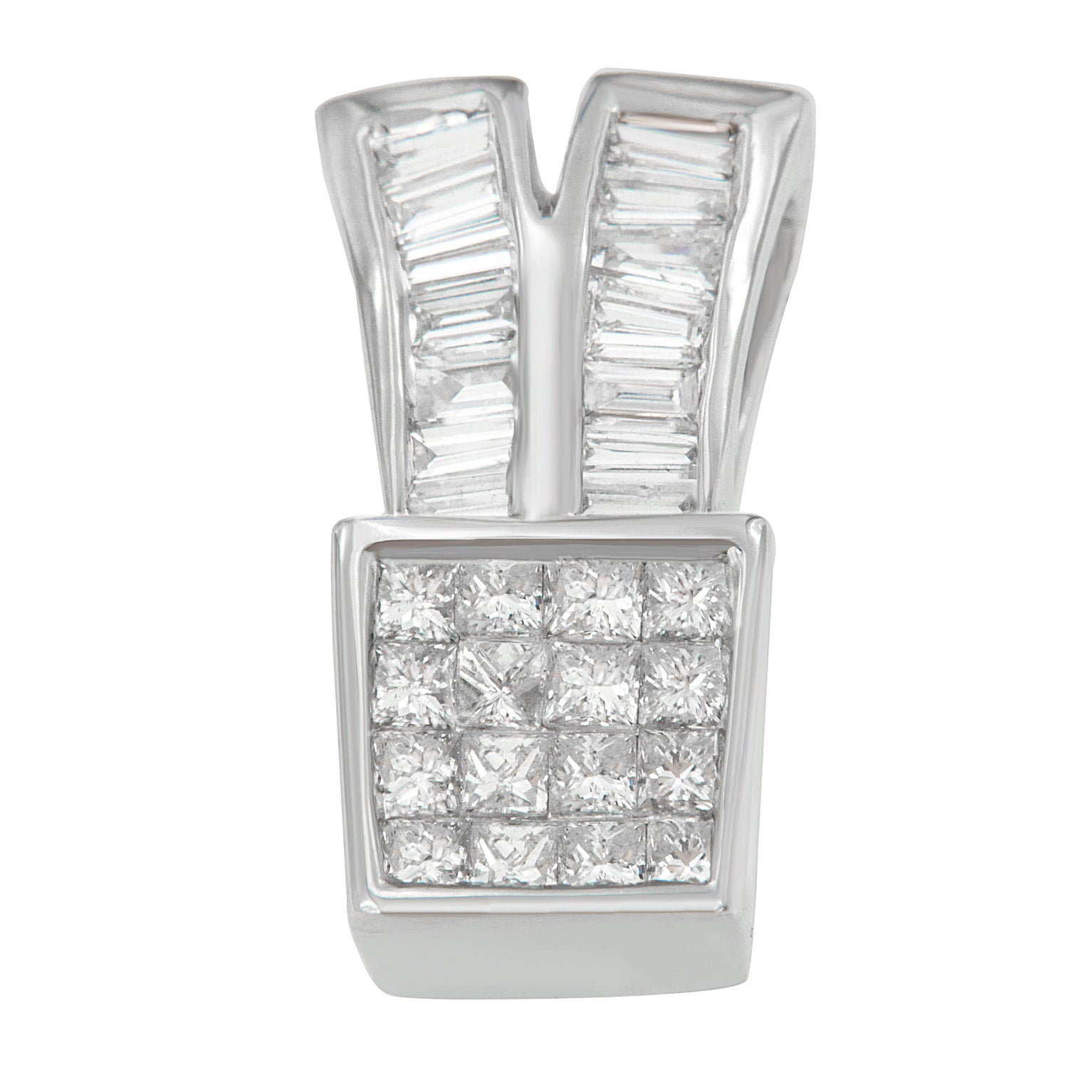 14K White Gold 1 1/3 cttw Princess and Baguette Cut Diamond Sparkling Shapes Pendant Necklace (H-I, SI1-SI2) Bids.com