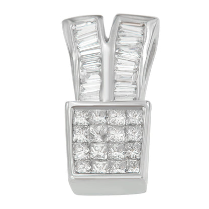 14K White Gold 1 1/3 cttw Princess and Baguette Cut Diamond Sparkling Shapes Pendant Necklace (H-I, SI1-SI2) Bids.com