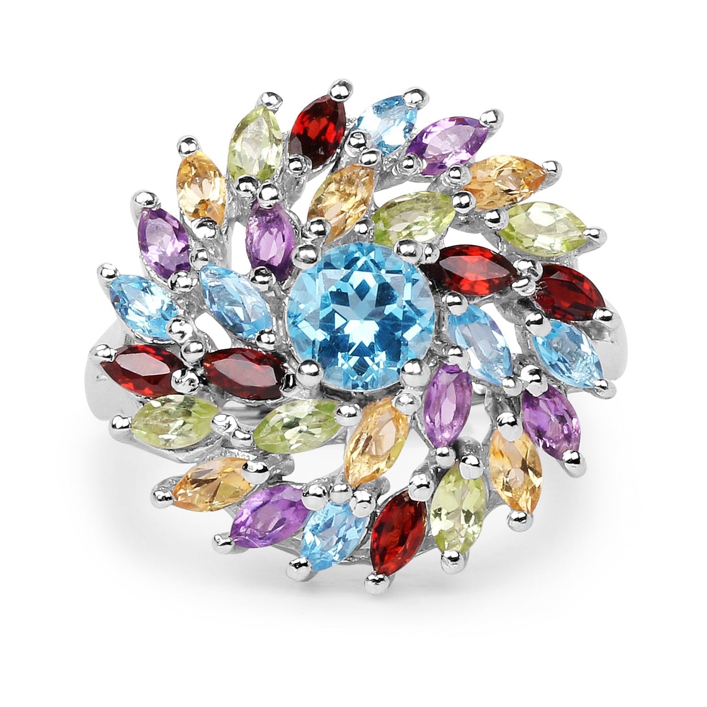 3.70 Carat Genuine Multi Stone .925 Sterling Silver Ring Bids.com