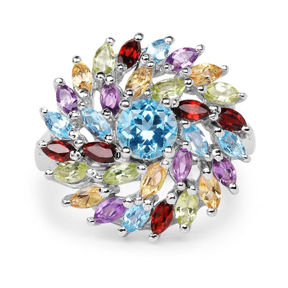 3.70 Carat Genuine Multi Stone .925 Sterling Silver Ring Bids.com