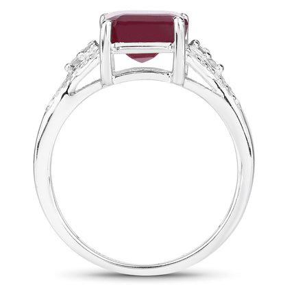 4.49 Carat Glass Filled Ruby and White Topaz .925 Sterling Silver Ring Bids.com