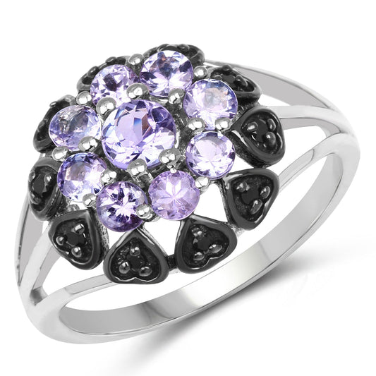 1.18 Carat Genuine Tanzanite and Black Spinel .925 Sterling Silver Ring Bids.com