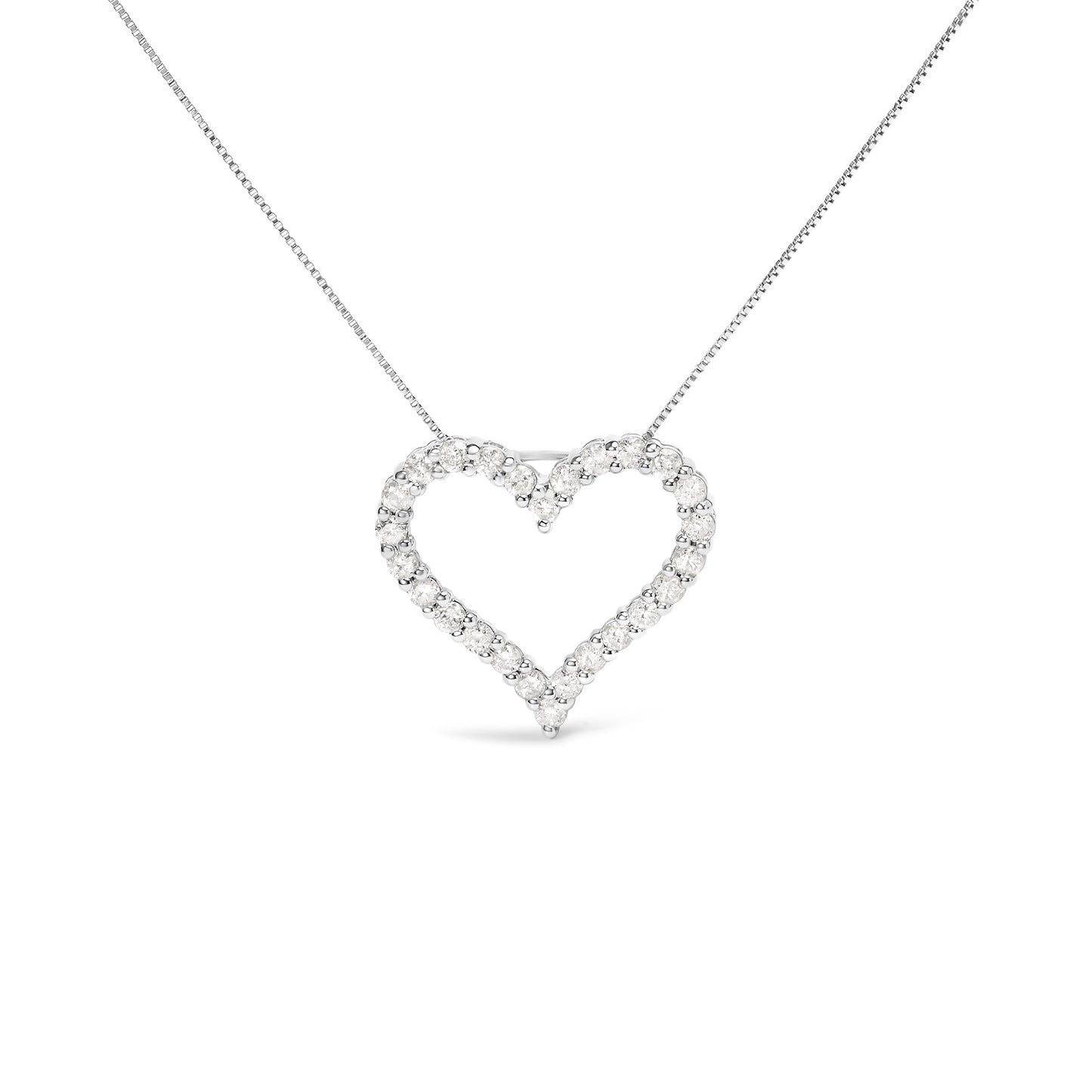 .925 Sterling Silver 2.0 Cttw Diamond Open Heart 18" Pendant Necklace (I-J Color, I2-I3 Clarity) Bids.com