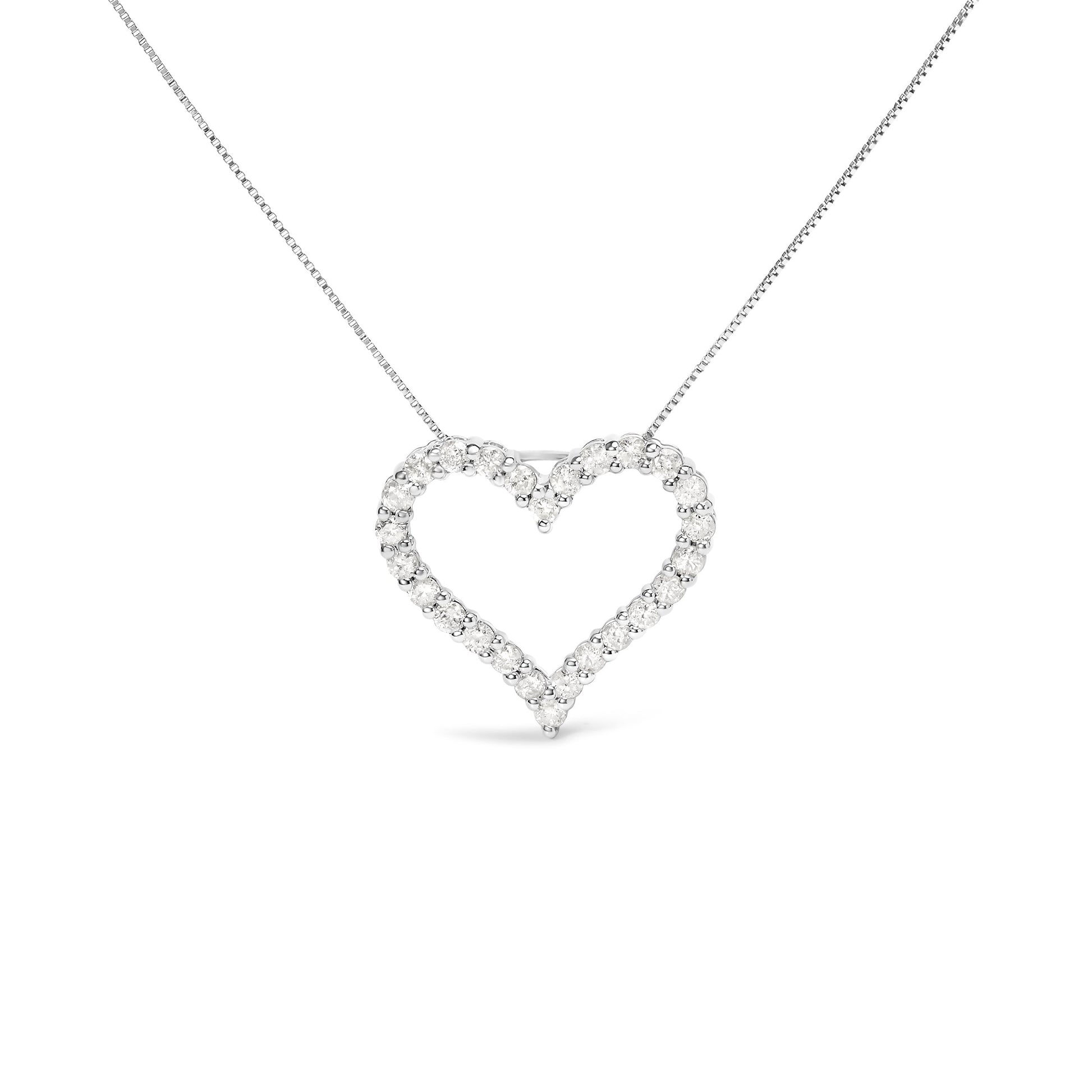 .925 Sterling Silver 2.0 Cttw Diamond Open Heart 18" Pendant Necklace (I-J Color, I2-I3 Clarity) Bids.com