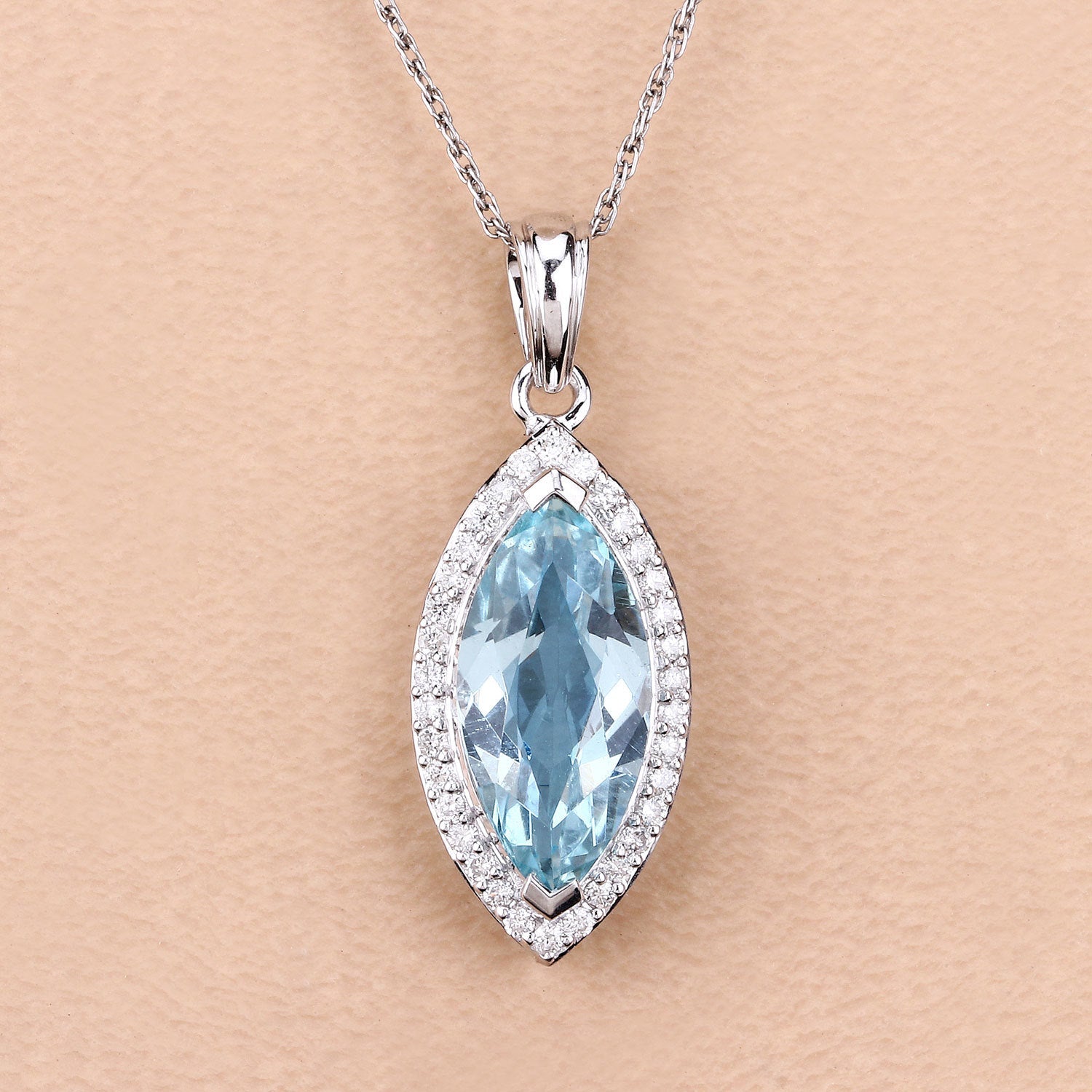 2.55 Carat Genuine Aquamarine and White Diamond 14K White Gold Pendant Bids.com