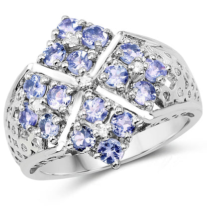 1.65 Carat Genuine Tanzanite and White Topaz .925 Sterling Silver Ring Bids.com