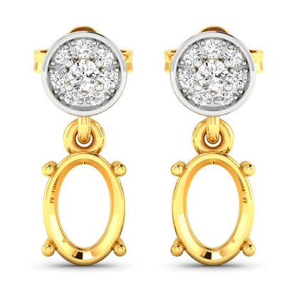 0.11 Carat Genuine White Diamond 14K Yellow Gold Semi Mount Earrings - holds 7x5mm Oval Gemstones Bids.com