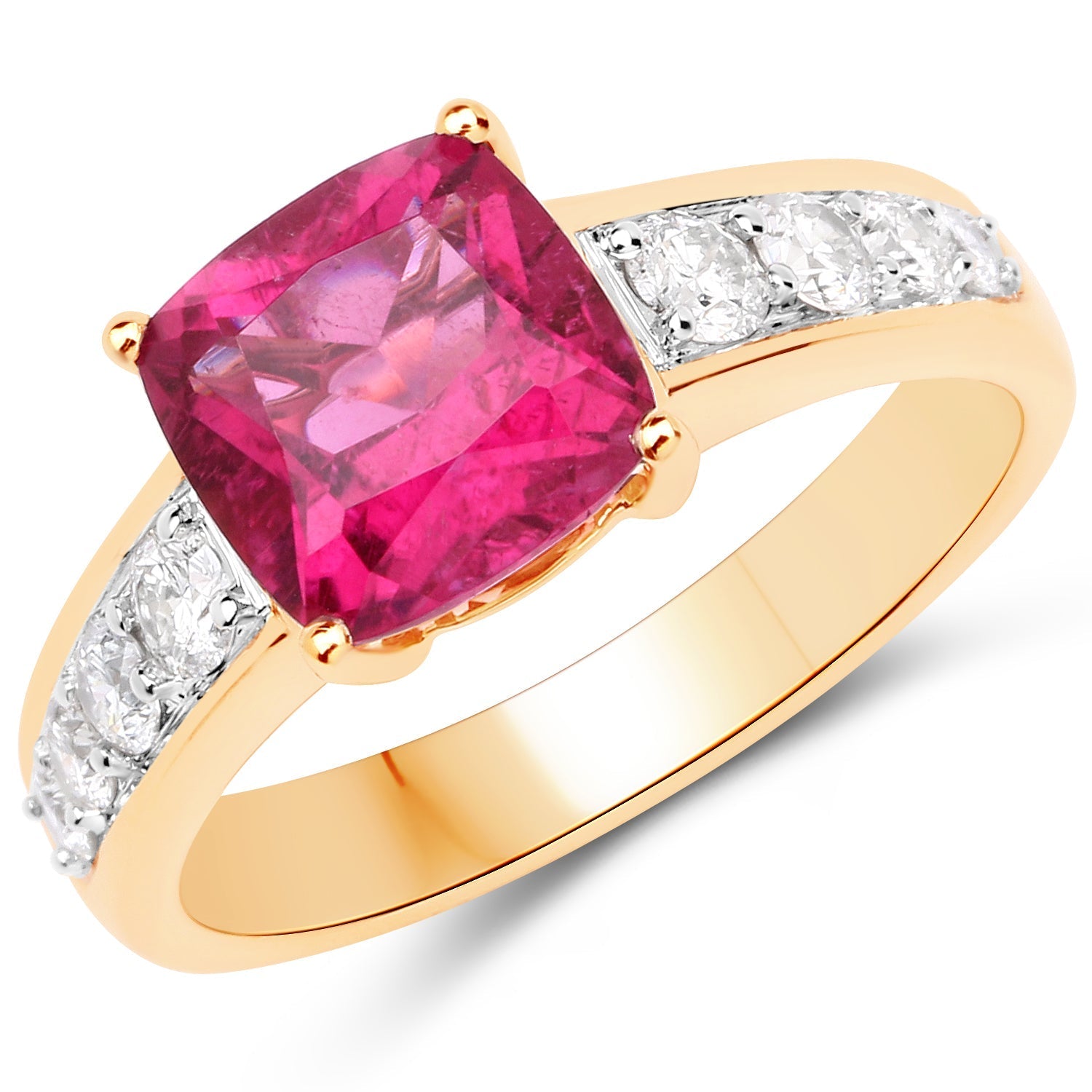 2.70 Carat Genuine Rubellite and White Diamond 14K Yellow Gold Ring Bids.com
