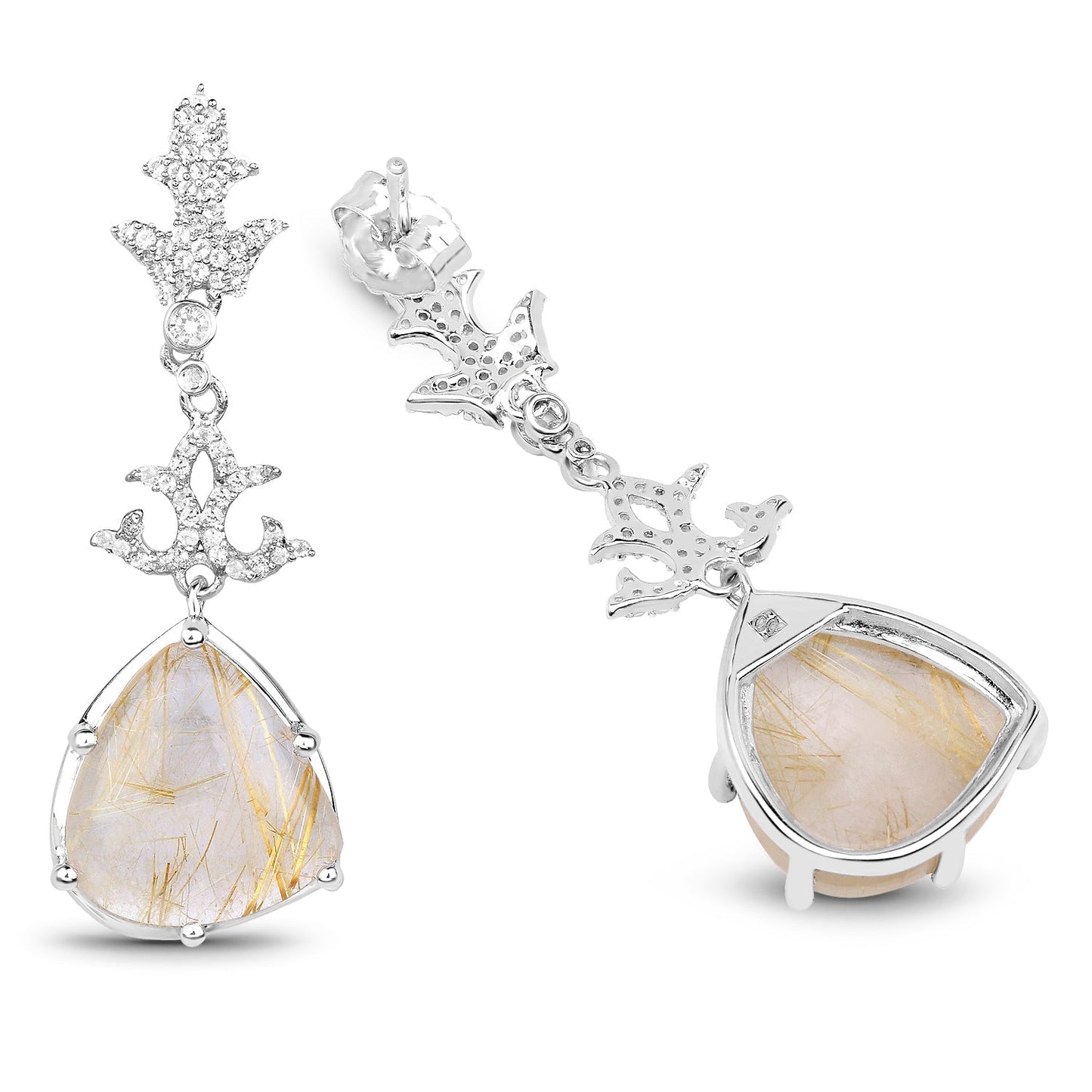 15.97 Carat Genuine Golden Rutile And White Topaz .925 Sterling Silver Earrings Bids.com