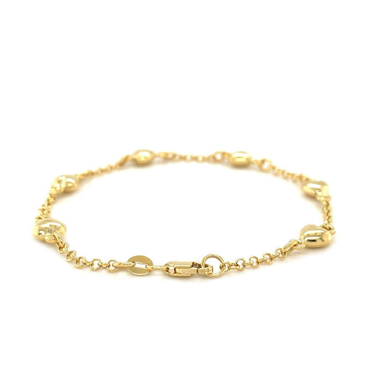 14k Yellow Gold Rolo Chain Bracelet with Puffed Heart Stations Bids.com